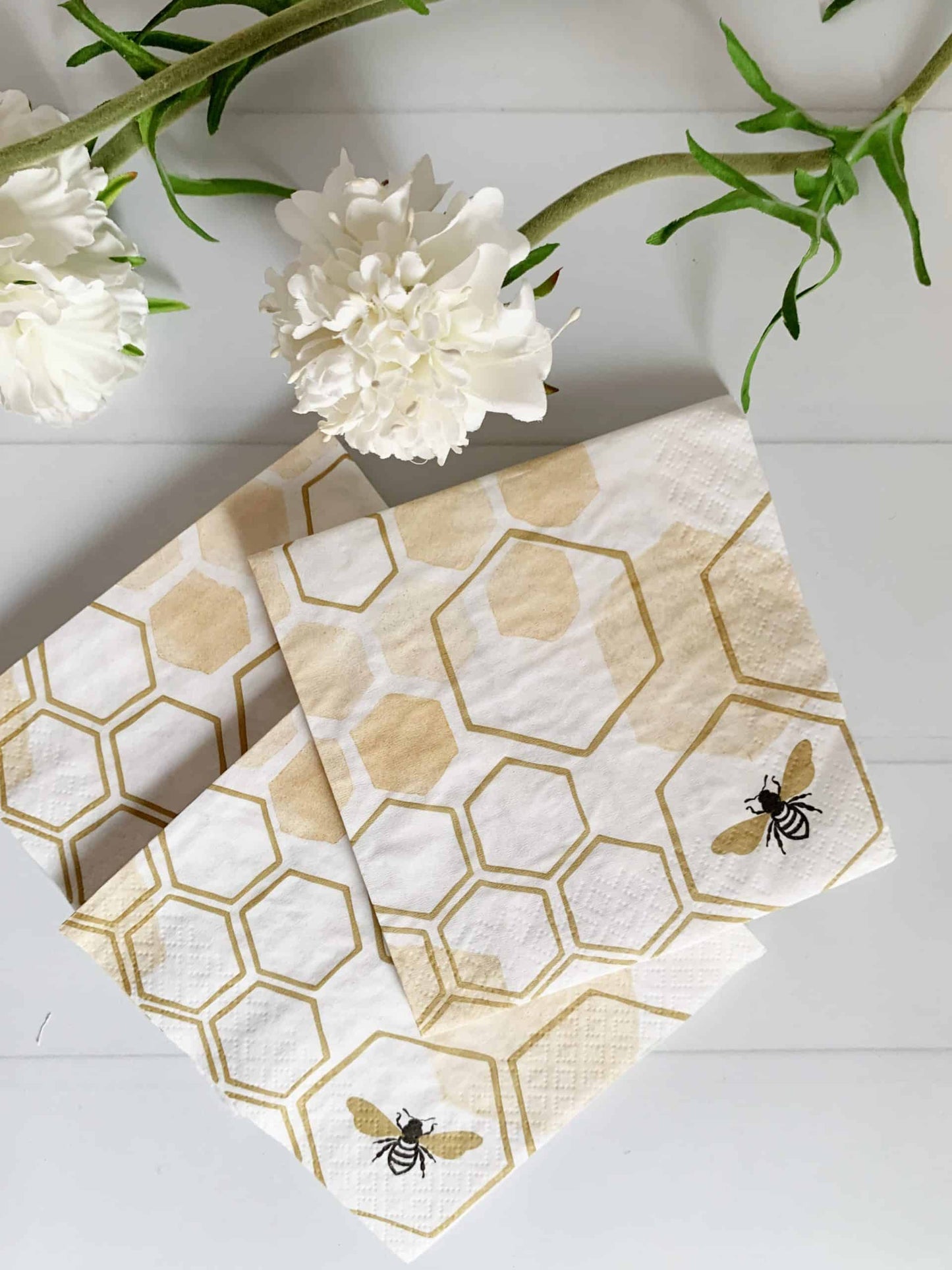 Honey bee cocktail napkins in muted shades