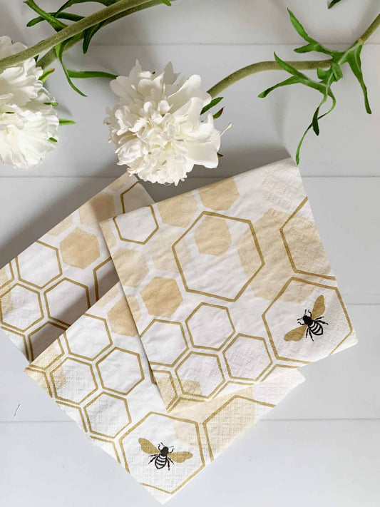 Honey bee cocktail napkins in muted shades