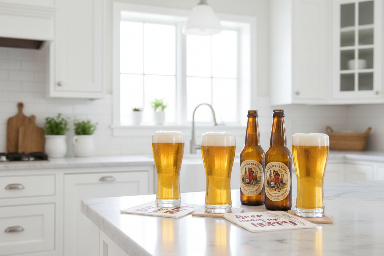 Beer napkins in French Country kitchen