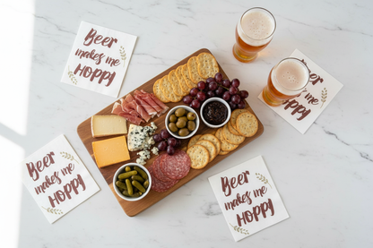 Beer tasting flatlay with charcuterie