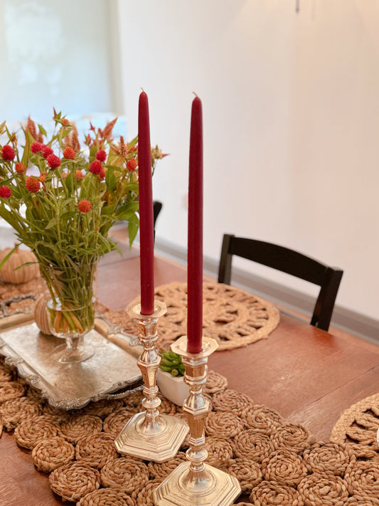 Berry Red Beeswax Taper Candles - 14 Inch Hand-Dipped Natural Candles (Pair)