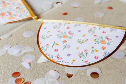 Tea Party Scalloped Garland Banner - Peach Floral Wall Decoration for Bridal Showers