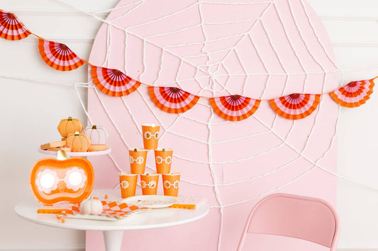 Hot Pink & Orange Scalloped Fan Bunting Banner - Citrus Baby Shower Party Decoration