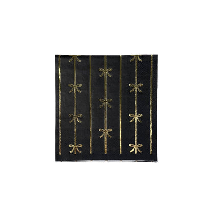 Black with Gold Bow Cocktail Napkins