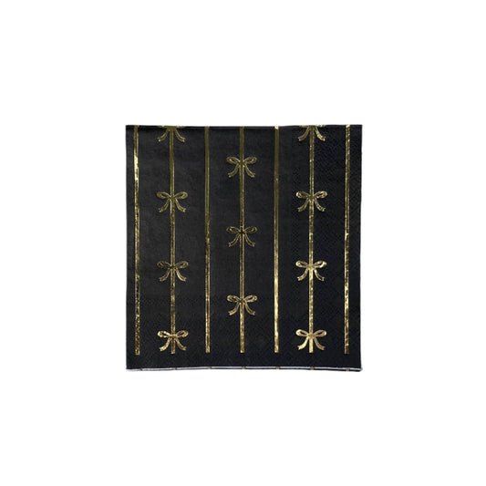 Black with Gold Bow Cocktail Napkins