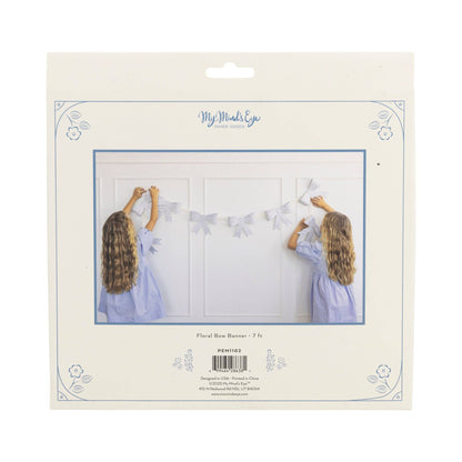 French Blue Floral Bow Garland - 7ft Paper Banner for Baby Showers & Tea Parties