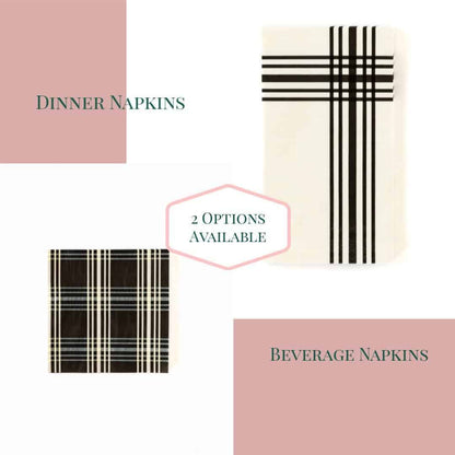 Black and Cream Plaid Napkins - Dinner or Beverage Size