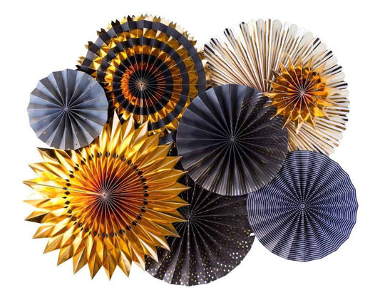 Black and Gold Party Fans - New Year's Eve Backdrop