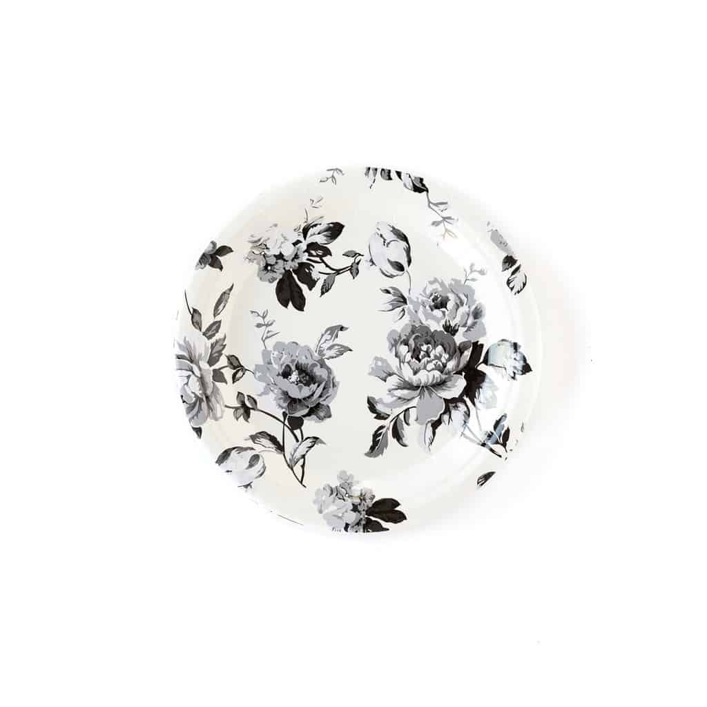 Black and White Buffalo Check and Floral Paper Plates
