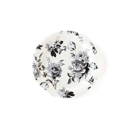 Black and White Buffalo Check and Floral Paper Plates