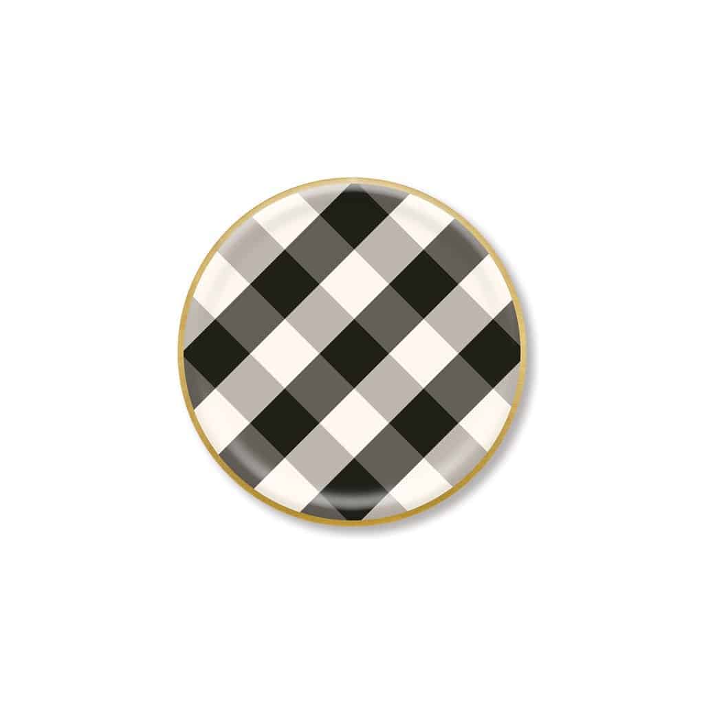 Black and White Buffalo Check and Floral Paper Plates