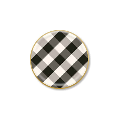 Black and White Buffalo Check and Floral Paper Plates