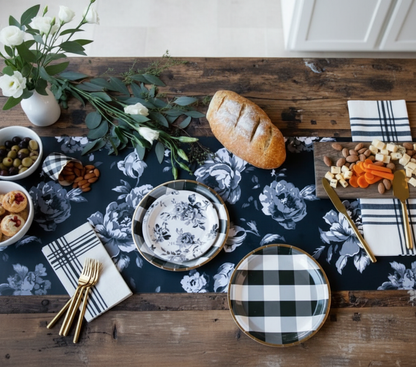 Black and White Floral Runner Party Spread