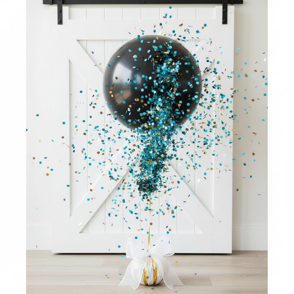 Black balloon blue confetti pop 2