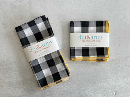 Gingham Check Cloth Napkins 18 Inch Honey Mustard Trim - Cottagecore Farmhouse Reusable Napkins Set of 4
