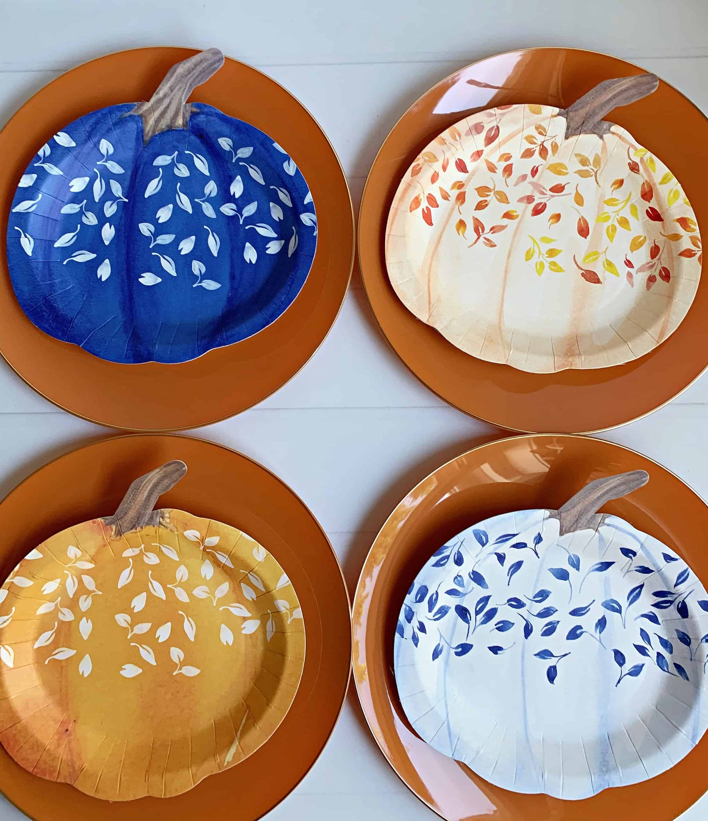 Blue and Amber Pumpkin Salad Plates- Set of 8