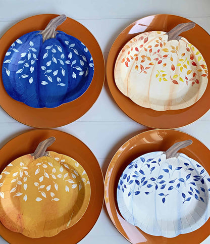 Blue and Amber Pumpkin Salad Plates- Set of 8