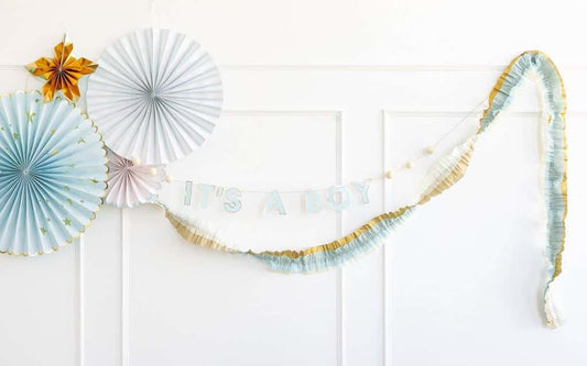 Blue, Cream and Gold Crepe Paper Streamer