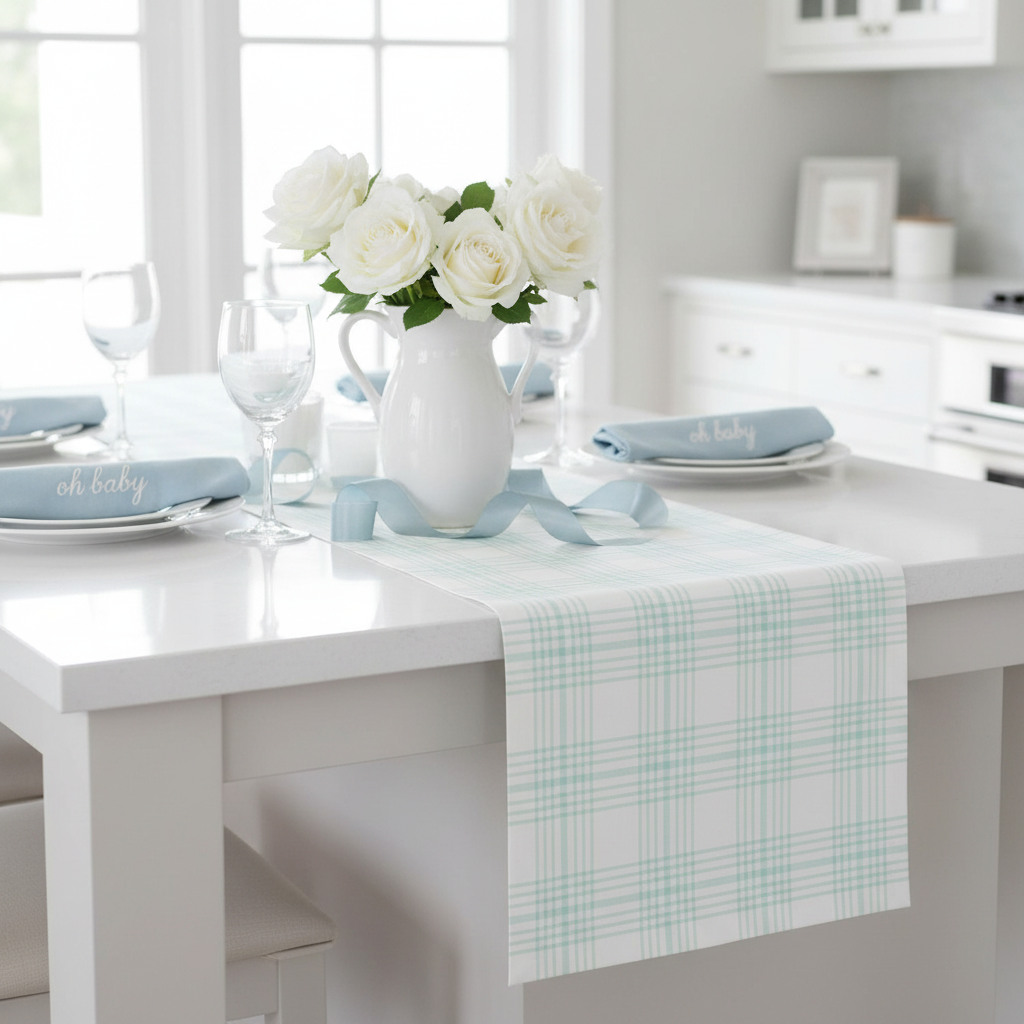 Blue Plaid Runner French Country Baby Shower