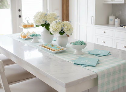 Blue Plaid Table Runner Baby Boy Shower