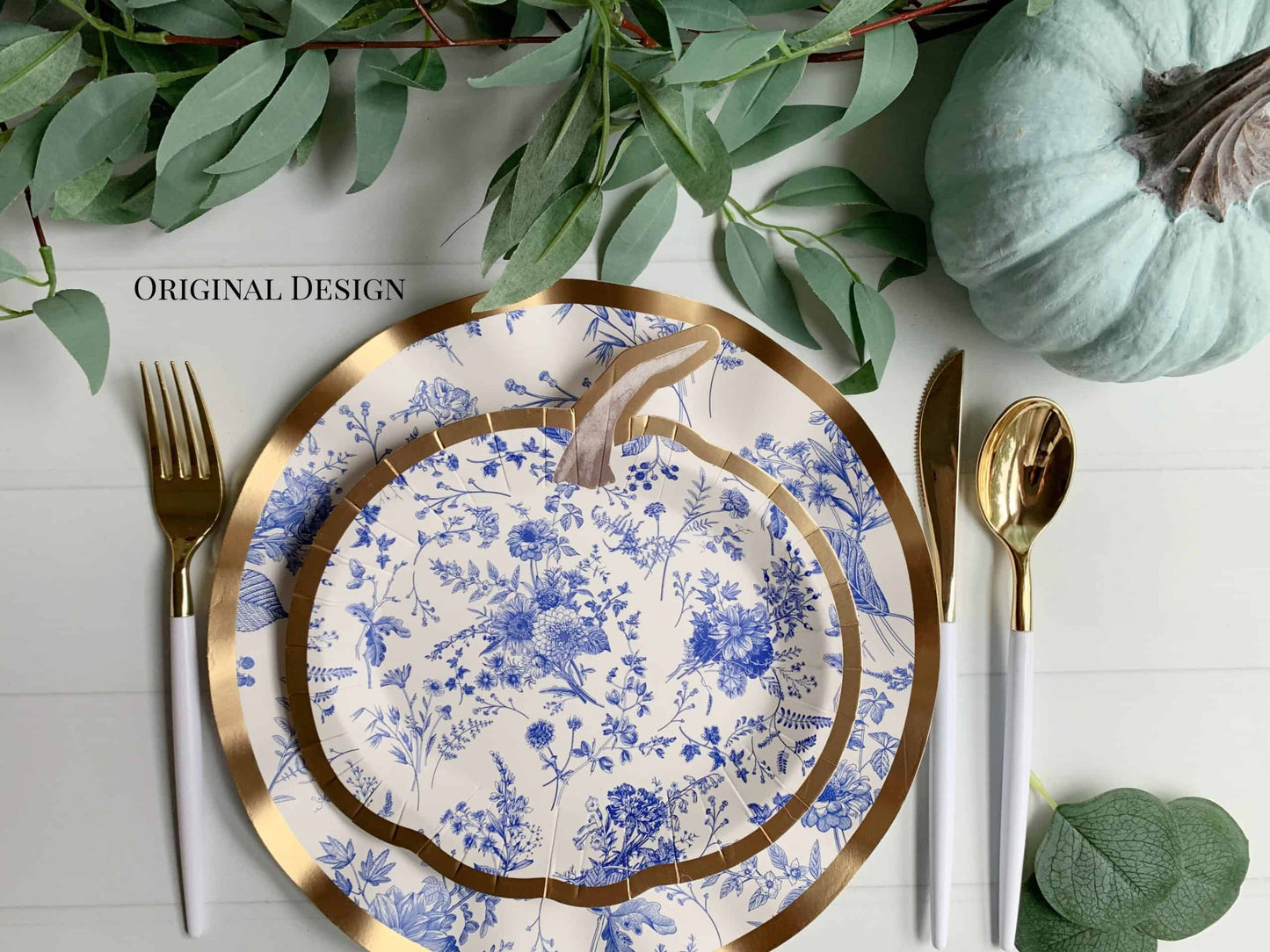 Blue Toile Pumpkin Dessert Plates