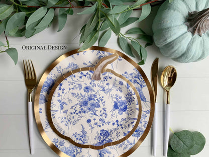 Blue Toile Pumpkin Dessert Plates