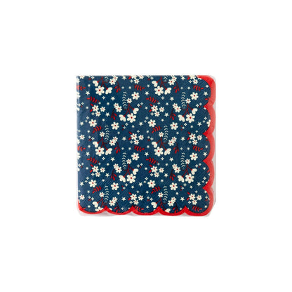 Liberty Blue Floral Scallop Cocktail Napkins | 5" | Set of 20 | 4th of July Party