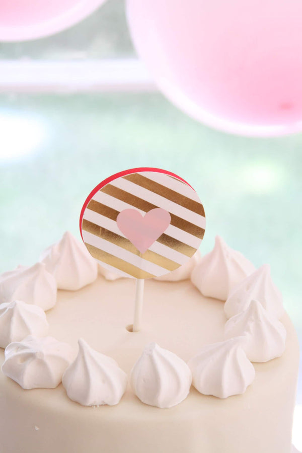 Blush Heart and Gold Cake Toppers