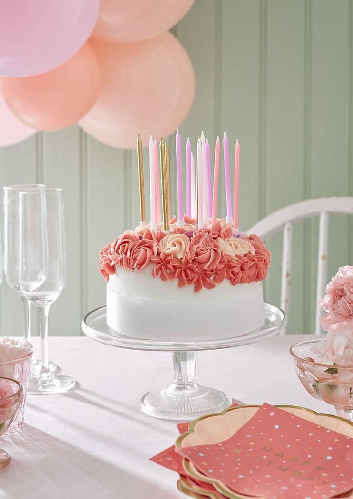 Blush Pink Lavender Gold Birthday Candles - Tall Skinny Candles | 16 Pack
