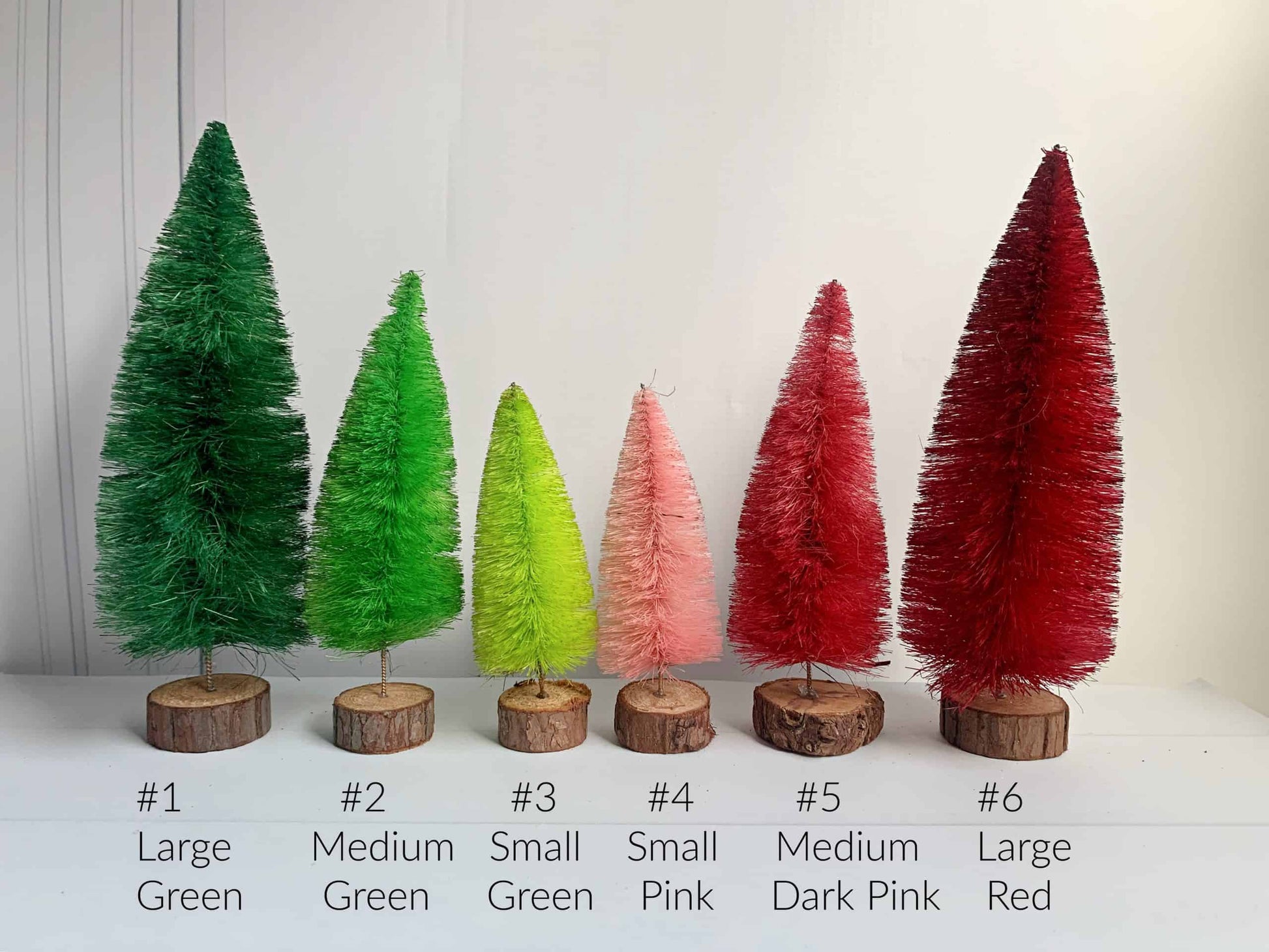 Bottle Brush Trees in Pink Red and Green options