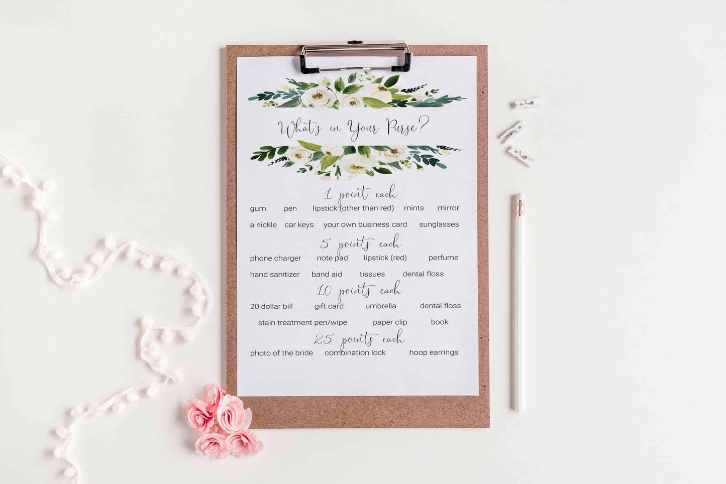 What's in Your Purse Bridal Shower Game