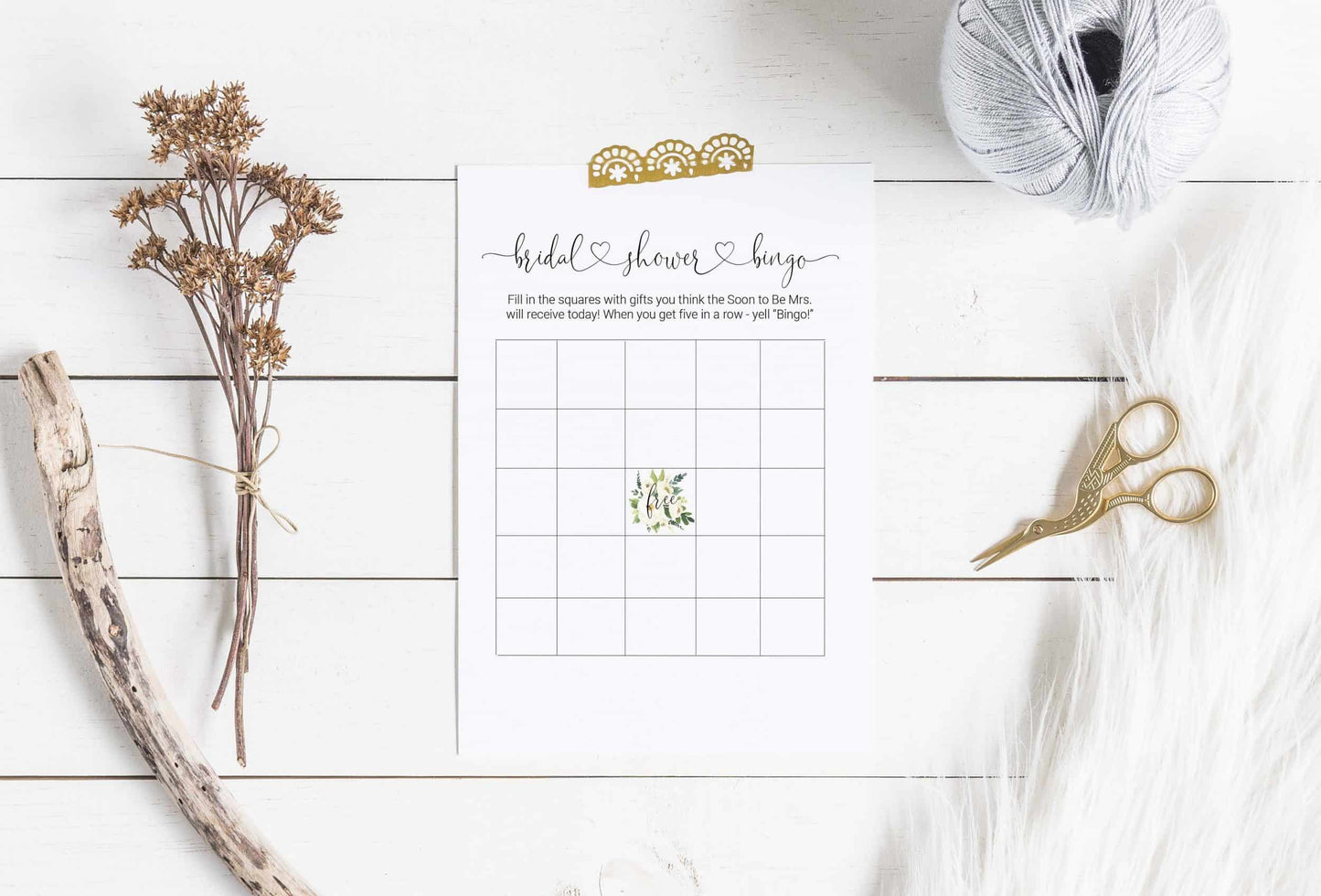 Printable Bridal Shower Game - floral bingo card