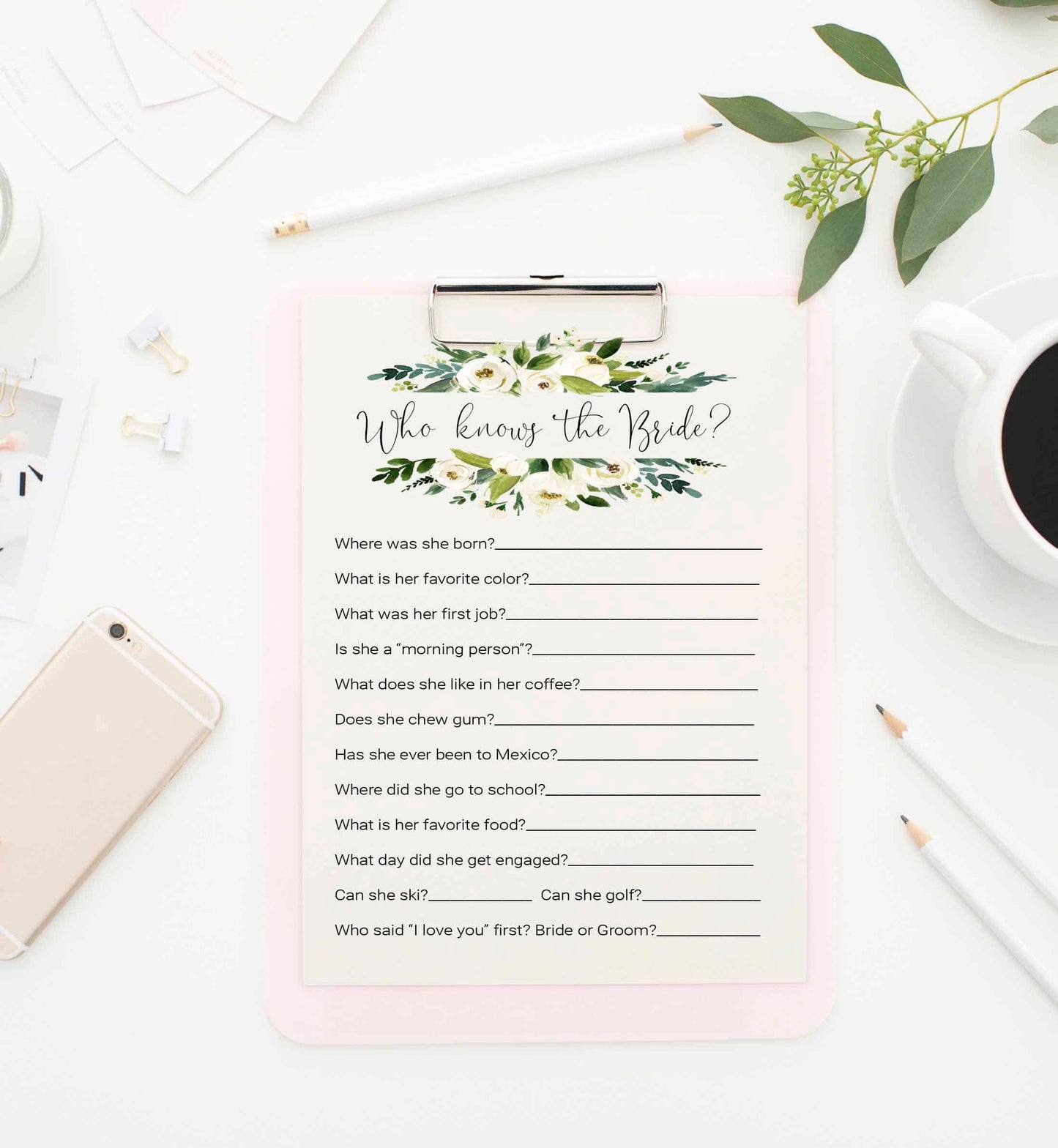 Who Knows the Bride Bridal Shower Game Printable