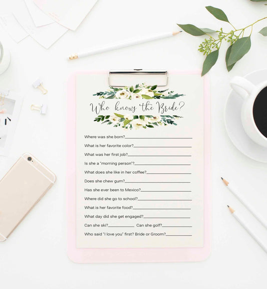 Who Knows the Bride Bridal Shower Game Printable