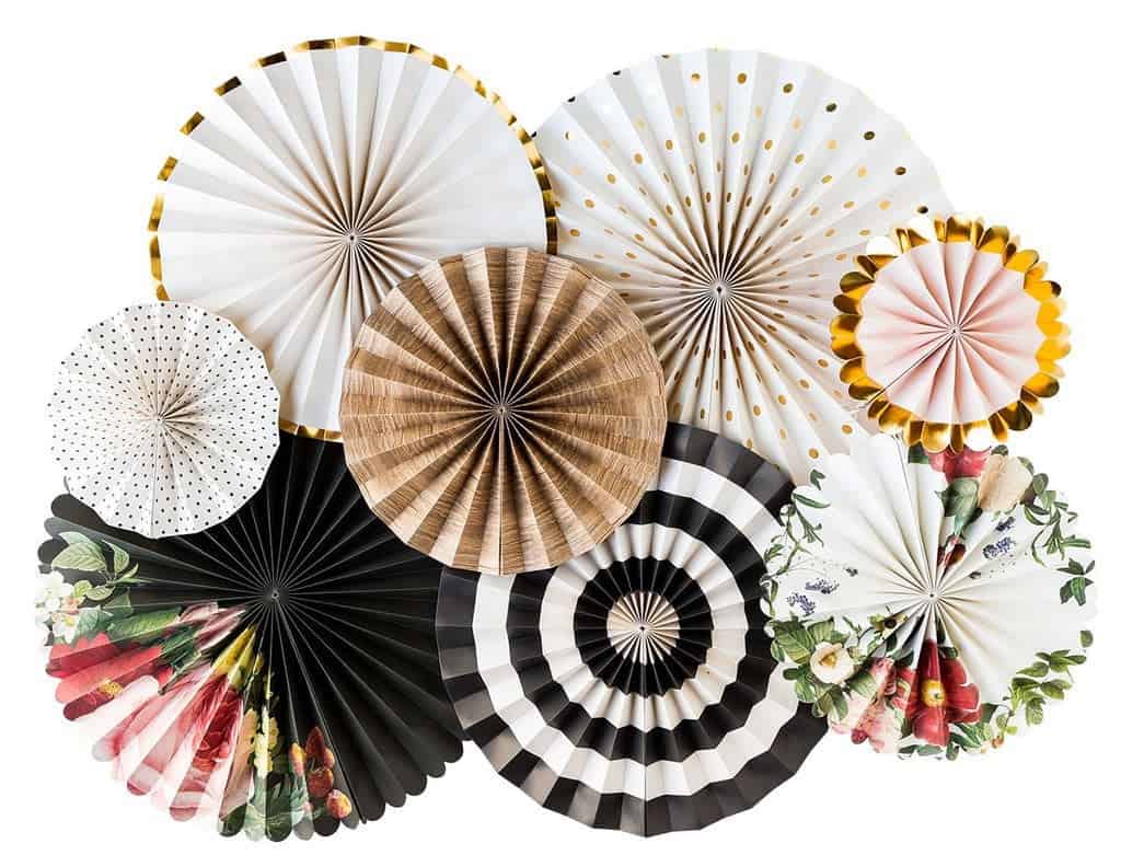 Floral Bridal Shower Backdrop Fans - Black, Kraft & Gold