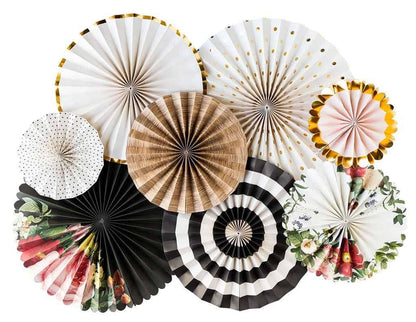 Floral Bridal Shower Backdrop Fans - Black, Kraft & Gold