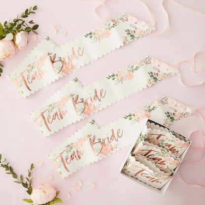 Set of 6 floral Team Bride Sashes
