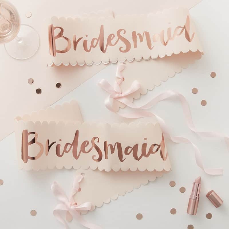 Set of two bridesmaid sashes in rose gold and blush