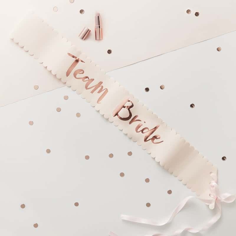 Set of 6 team bride rose gold and blush sashes