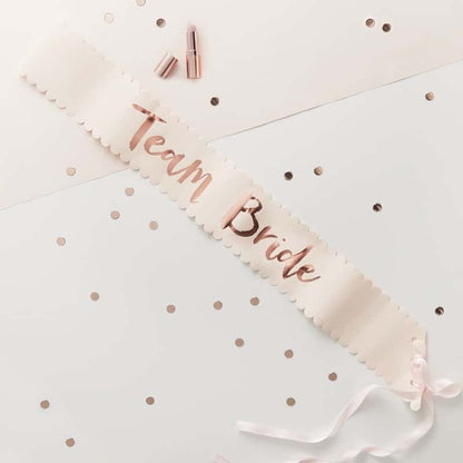 Set of 6 team bride rose gold and blush sashes