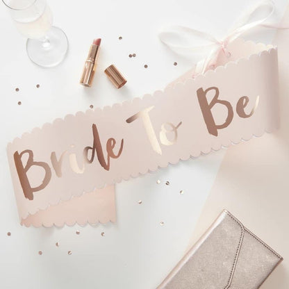 Bride to Be Sash in Rose Gold on Blush