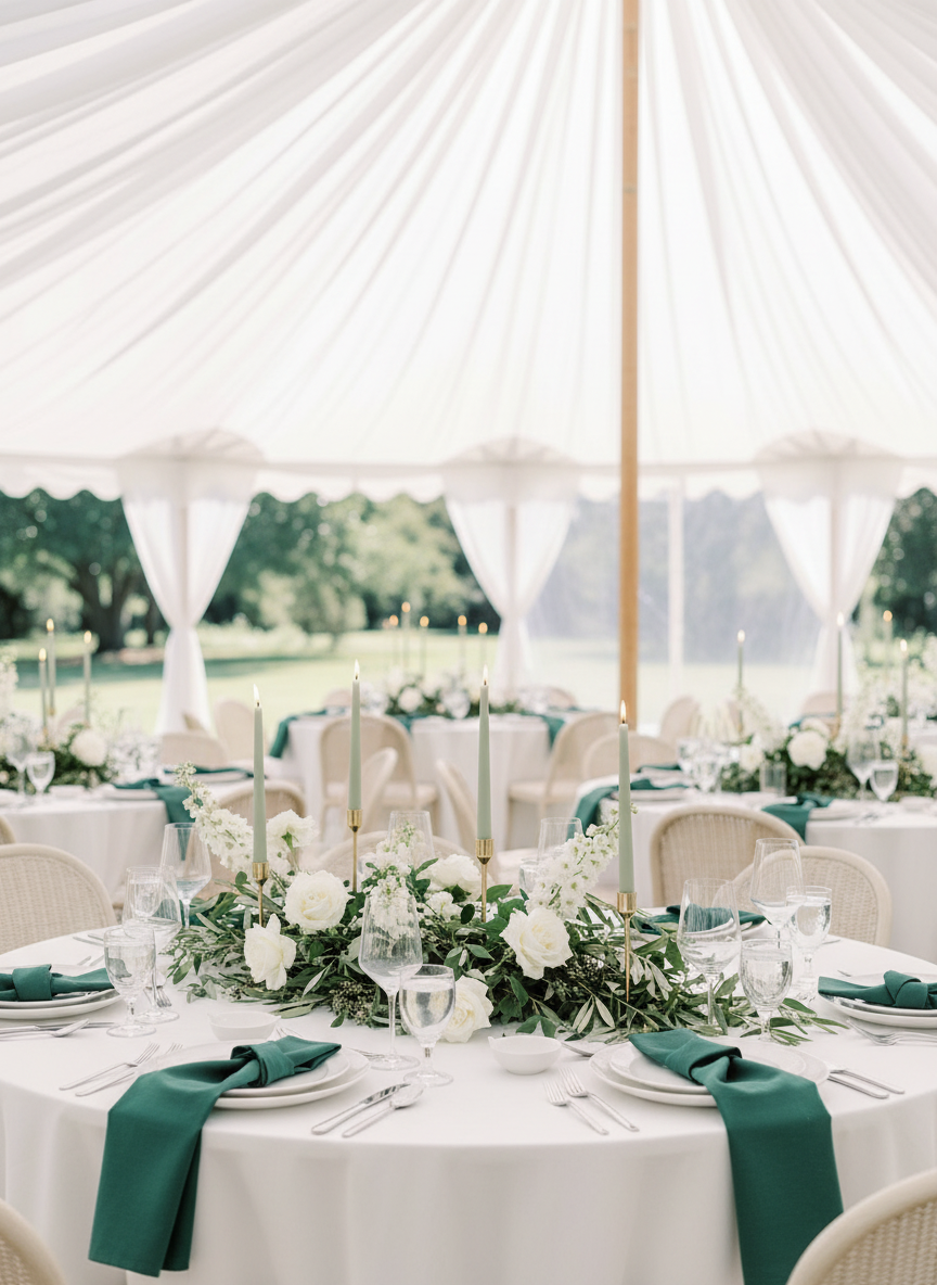 Bright Airy Tent Wedding with Sage Taper Candles
