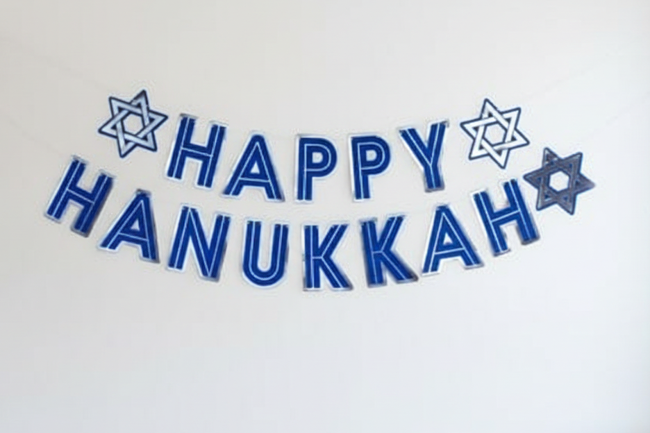 Bright party boutique photo of Happy Hanukkah banner - both strands
