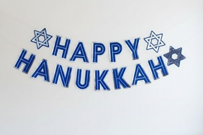 Bright party boutique photo of Happy Hanukkah banner - both strands