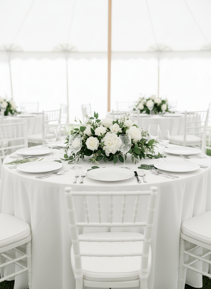 Bright white tent wedding