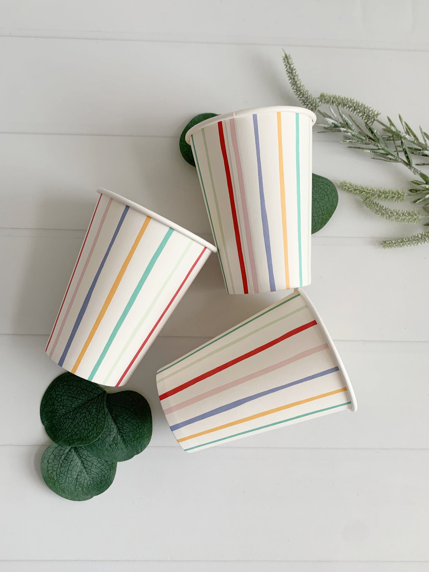 Colorful Striped Paper Cups - Set of 8 Birthday Party Cups 12 oz