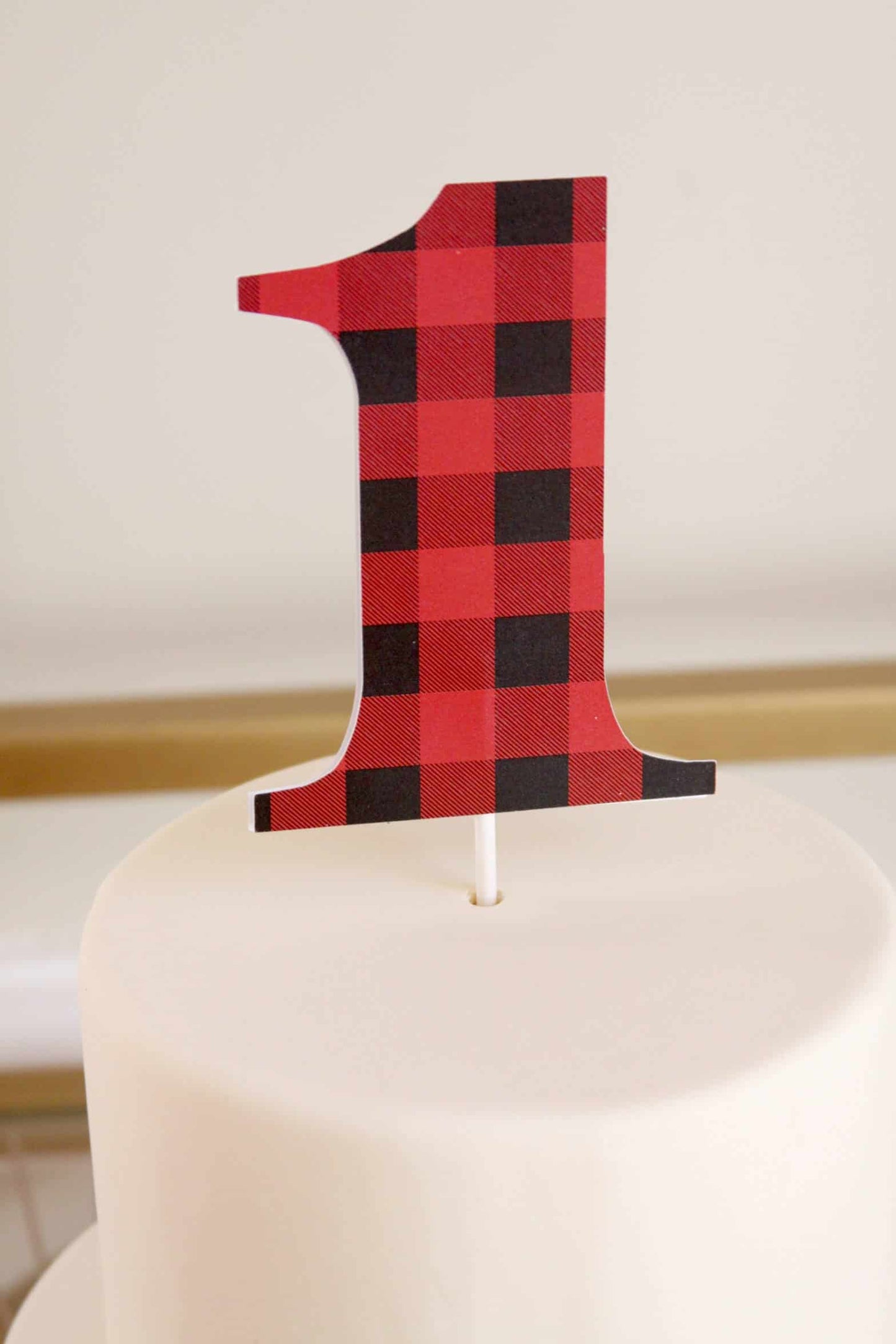 Red and Black Buffalo Check 1st birthday cake topper