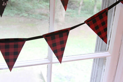 black and red buffalo check banner for a birthday party