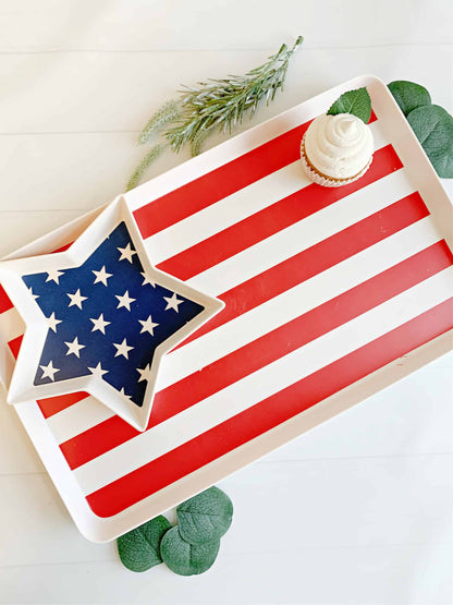 American Flag Stacked Reusable Bamboo Serving Tray Set