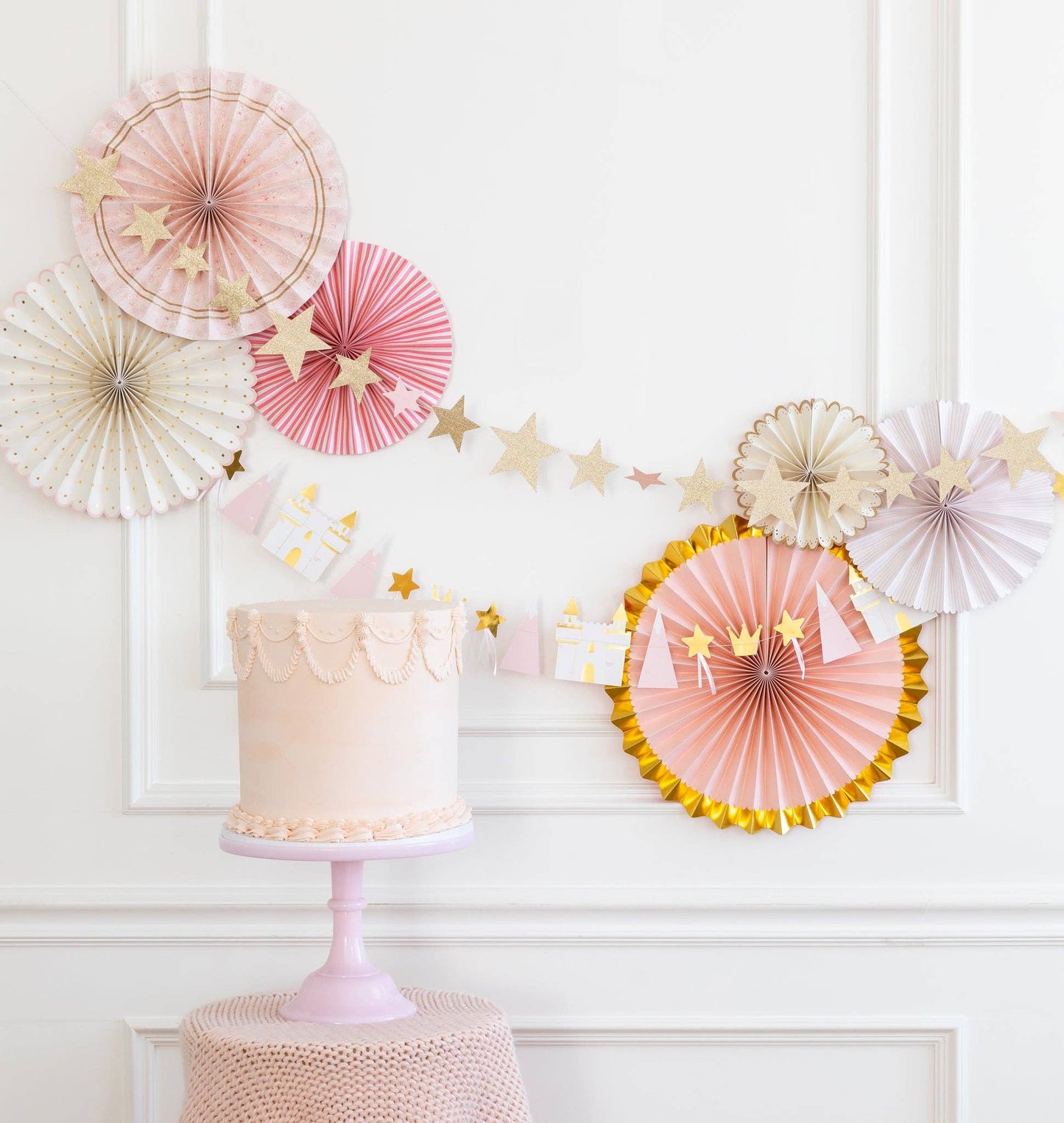 Princess Pink and Gold Party Photo Backdrop Fans